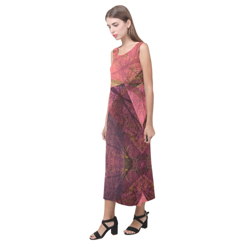 Maroon Pink PATTERN GARDEN NO5L_D17 Phaedra Sleeveless Open Fork Long Dress (Model D08)