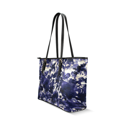 abstract floral in deep blue Leather Tote Bag/Small (Model 1640) | ID: D720241