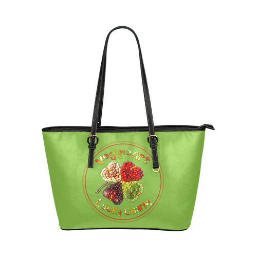 VeggieArt Lucky Charm Clover Leather Tote Bag/Large (Model 1651)