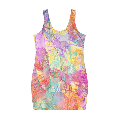 Watercolor Painting Splashes Pastel Multicolored Medea Vest Dress (Model D06)