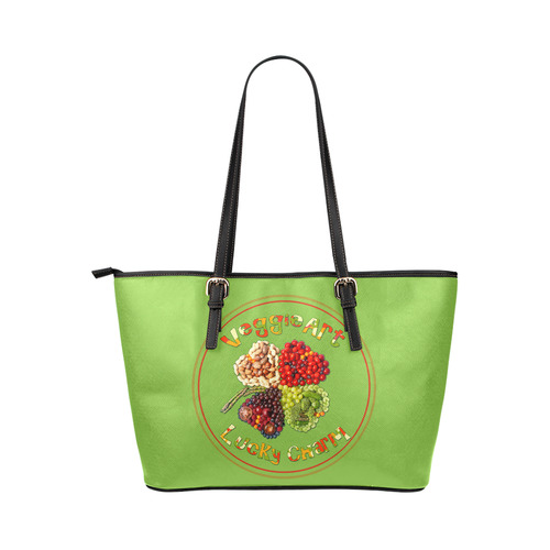 VeggieArt Lucky Charm Clover Leather Tote Bag/Large (Model 1651)