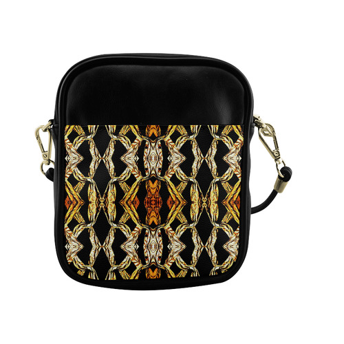 Elegant Oriental Pattern Black Gold Sling Bag (Model 1627)