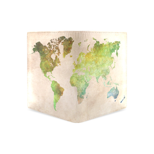 world map 32 Men's Leather Wallet (Model 1612)