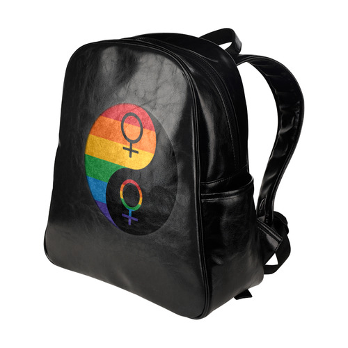 Lesbian Pride Yin and Yang Multi-Pockets Backpack (Model 1636)