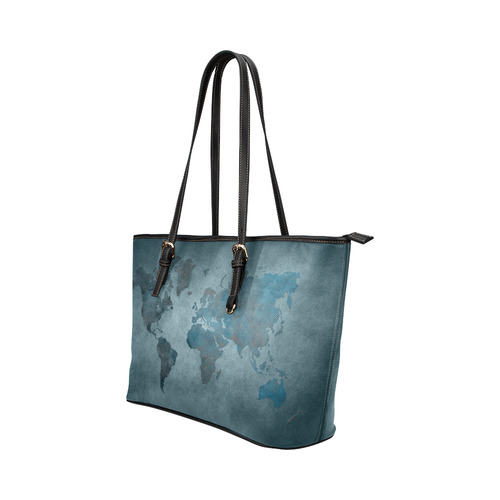 world map 35 Leather Tote Bag/Large (Model 1651)