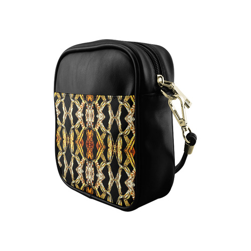 Elegant Oriental Pattern Black Gold Sling Bag (Model 1627)