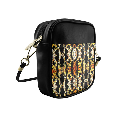 Elegant Oriental Pattern Black Gold Sling Bag (Model 1627)