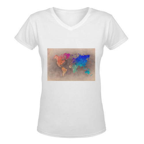 world map 25 Women's Deep V-neck T-shirt (Model T19)
