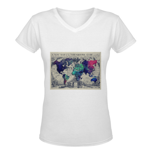 world map 22 Women's Deep V-neck T-shirt (Model T19)