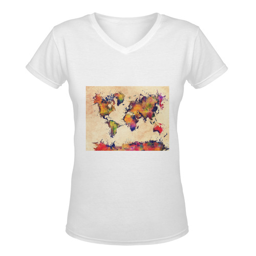 world map Women's Deep V-neck T-shirt (Model T19)