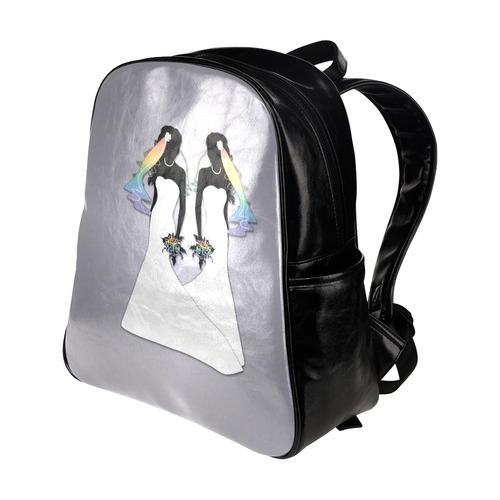 Mermaid Dress Lesbian Brides Multi-Pockets Backpack (Model 1636)