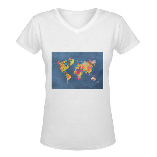 world map 18 Women's Deep V-neck T-shirt (Model T19)