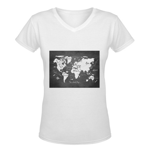 world map Women's Deep V-neck T-shirt (Model T19)