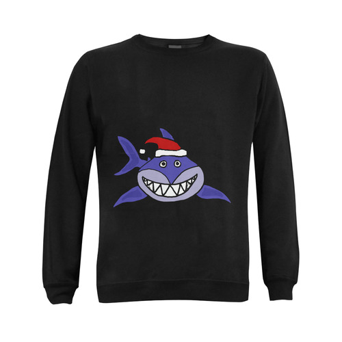 Funny Christmas Shark with Santa Hat Gildan Crewneck Sweatshirt(NEW) (Model H01)