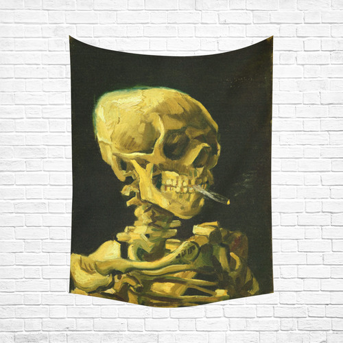 Van Gogh Skull With Burning Cigarette Cotton Linen Wall Tapestry 60"x 80"