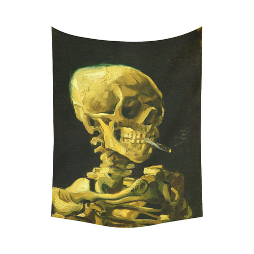 Van Gogh Skull With Burning Cigarette Cotton Linen Wall Tapestry 60"x 80"