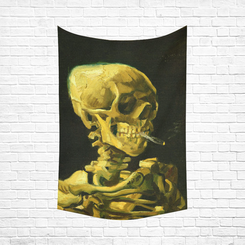 Van Gogh Skull With Burning Cigarette Cotton Linen Wall Tapestry 60"x 90"