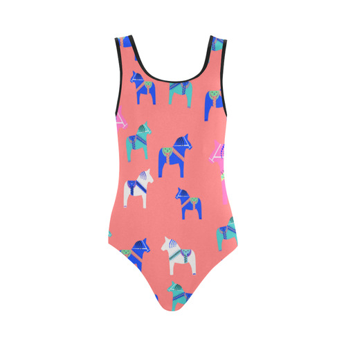 Dala Horse Colorful and Festive Folk Art Vest One Piece Swimsuit (Model S04)