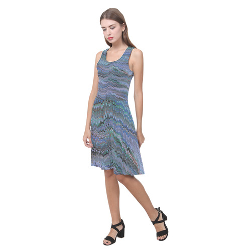 Mirrored Symmetry Turquoise Blues Atalanta Casual Sundress(Model D04)