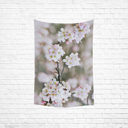 Photography Branch with Spring Flowers white Cotton Linen Wall Tapestry 40"x 60"