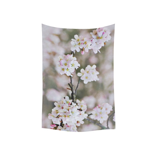 Photography Branch with Spring Flowers white Cotton Linen Wall Tapestry 40"x 60"