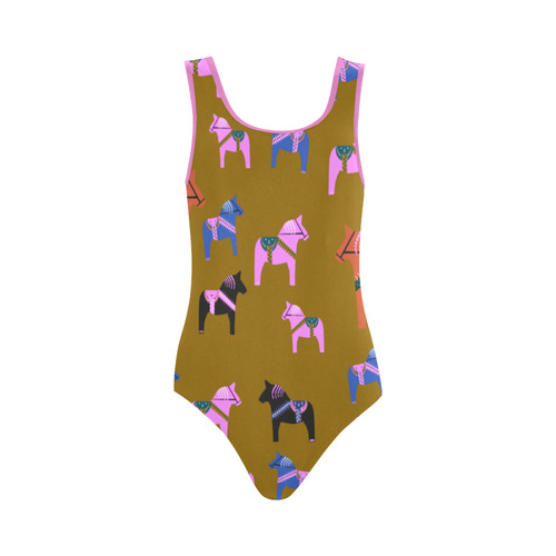 Dala Horse Folk Art Decorative Vest One Piece Swimsuit (Model S04)