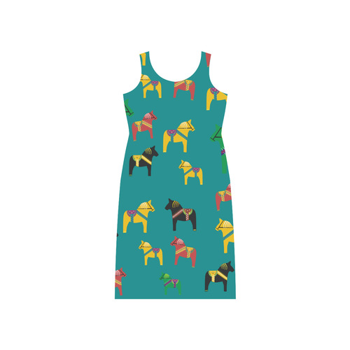 Dala Horse Cute Swedish Folk Art Style Phaedra Sleeveless Open Fork Long Dress (Model D08)