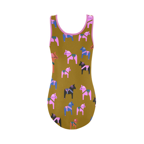 Dala Horse Folk Art Decorative Vest One Piece Swimsuit (Model S04)