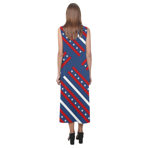 Patriotic Crisscross Phaedra Sleeveless Open Fork Long Dress (Model D08)