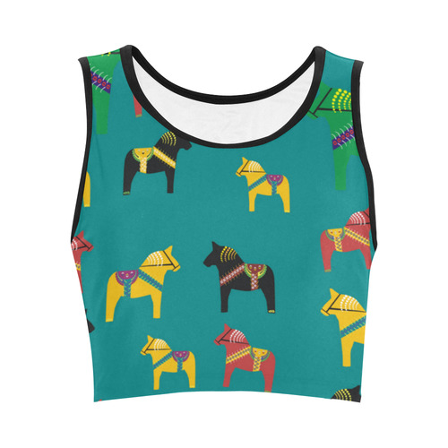 Dala Horse Folk Art Cute Decorative Women's Crop Top (Model T42)