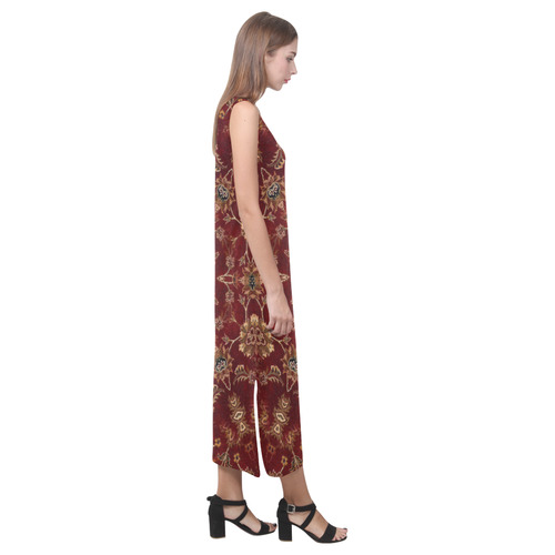 Copper Red Star Mandala Phaedra Sleeveless Open Fork Long Dress (Model D08)