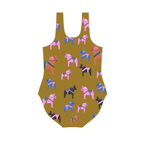 Dala Horse Folk Art Decorative Vest One Piece Swimsuit (Model S04)