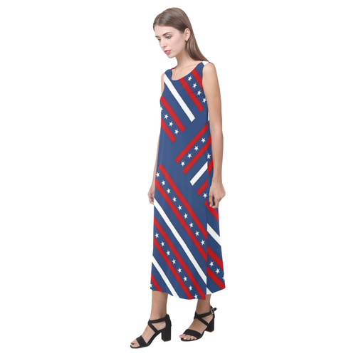 Patriotic Crisscross Phaedra Sleeveless Open Fork Long Dress (Model D08)