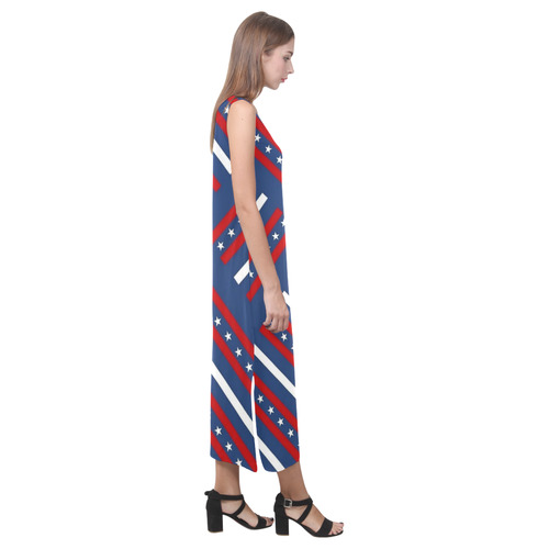 Patriotic Crisscross Phaedra Sleeveless Open Fork Long Dress (Model D08)
