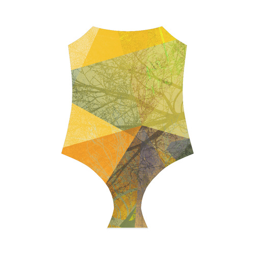 Yellow Green Geometric and Tees_P24-F_SW7 Strap Swimsuit ( Model S05)