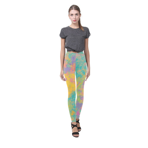 yellow turquoise pink Cassandra Women's Leggings (Model L01)