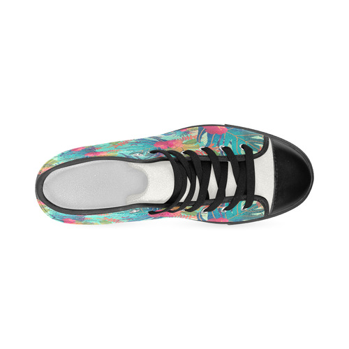 Watercolor Leaves Tropical Floral Pattern Women's Classic High Top Canvas Shoes (Model 017)