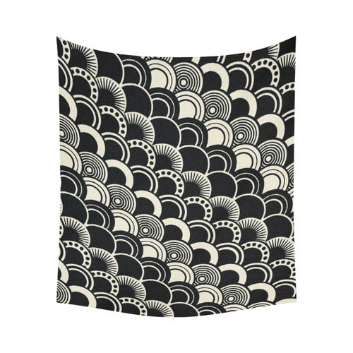 Art Deco in Black and Ivory Cotton Linen Wall Tapestry 60"x 51"
