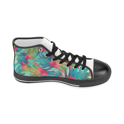 Watercolor Leaves Tropical Floral Pattern Women's Classic High Top Canvas Shoes (Model 017)