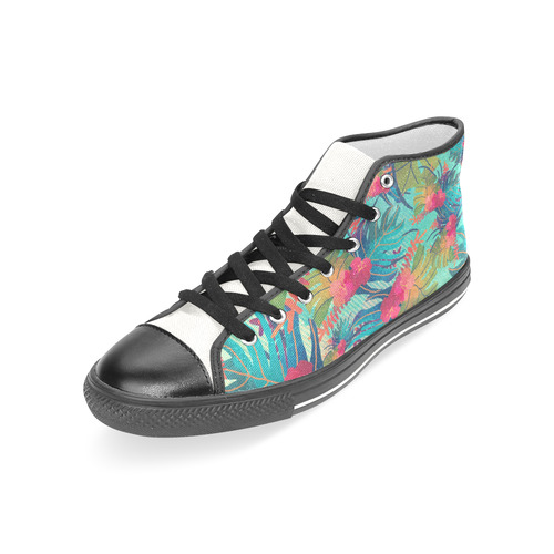 Watercolor Leaves Tropical Floral Pattern Women's Classic High Top Canvas Shoes (Model 017)