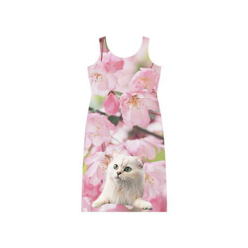 Cat and Flowers Phaedra Sleeveless Open Fork Long Dress (Model D08)