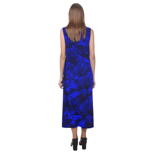 A202 Blue Peaks Abstract Phaedra Sleeveless Open Fork Long Dress (Model D08)