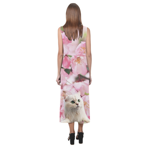 Cat and Flowers Phaedra Sleeveless Open Fork Long Dress (Model D08)