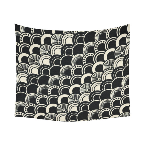 Art Deco in Black and Ivory Cotton Linen Wall Tapestry 60"x 51"