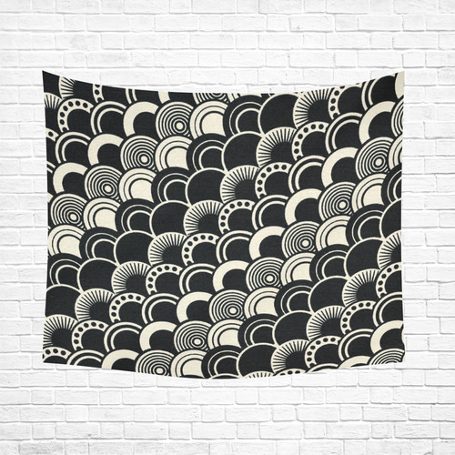 Art Deco in Black and Ivory Cotton Linen Wall Tapestry 60"x 51"