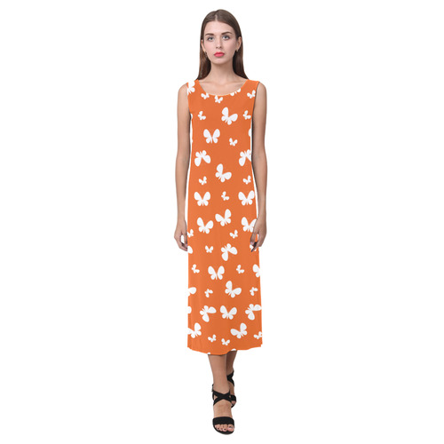 Cute orange Butterflies Phaedra Sleeveless Open Fork Long Dress (Model D08)