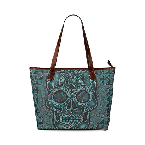 skull aqua Shoulder Tote Bag (Model 1646)