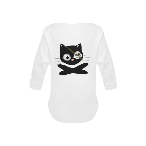 Cute Pirate Kitty Cat With Eye Patch Baby Powder Organic Long Sleeve One Piece (Model T27)