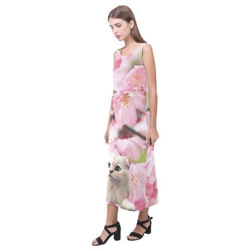 Cat and Flowers Phaedra Sleeveless Open Fork Long Dress (Model D08)