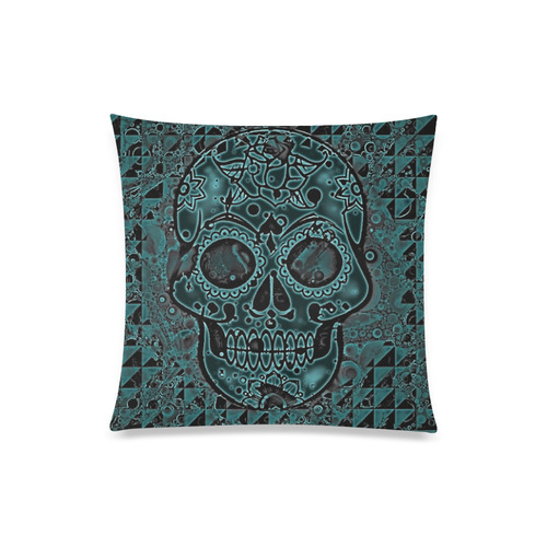 skull aqua Custom Zippered Pillow Case 20"x20"(Twin Sides)